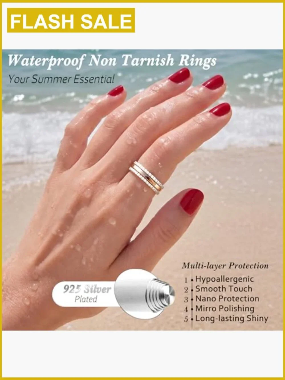 Stackable Ring Set Mixed Metal Eternity Band 14K Gold Silver Tone CZ Stacking